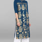 Janasya Women's Turquoise Blue Poly Crepe Gold Printed Festive & Party Straight kurta | Swadesiicart