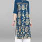 Janasya Women's Turquoise Blue Poly Crepe Gold Printed Festive & Party Straight kurta | Swadesiicart