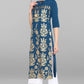 Janasya Women's Turquoise Blue Poly Crepe Gold Printed Festive & Party Straight kurta | Swadesiicart