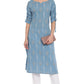 Janasya Turquoise Blue Cotton Ethnic Motifs Straight kurta | Swadesiicart