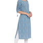 Janasya Turquoise Blue Cotton Ethnic Motifs Straight kurta | Swadesiicart