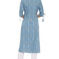 Janasya Turquoise Blue Cotton Ethnic Motifs Straight kurta | Swadesiicart