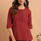 Janasya Women's Maroon Cotton Slub Solid Regular Top | Swadesiicart