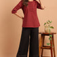 Janasya Women's Maroon Cotton Slub Solid Regular Top | Swadesiicart