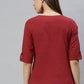 Janasya Women's Maroon Cotton Slub Solid Regular Top | Swadesiicart