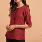 Janasya Women's Maroon Cotton Slub Solid Regular Top | Swadesiicart