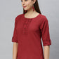 Janasya Women's Maroon Cotton Slub Solid Regular Top | Swadesiicart