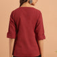Janasya Women's Maroon Cotton Slub Solid Regular Top | Swadesiicart