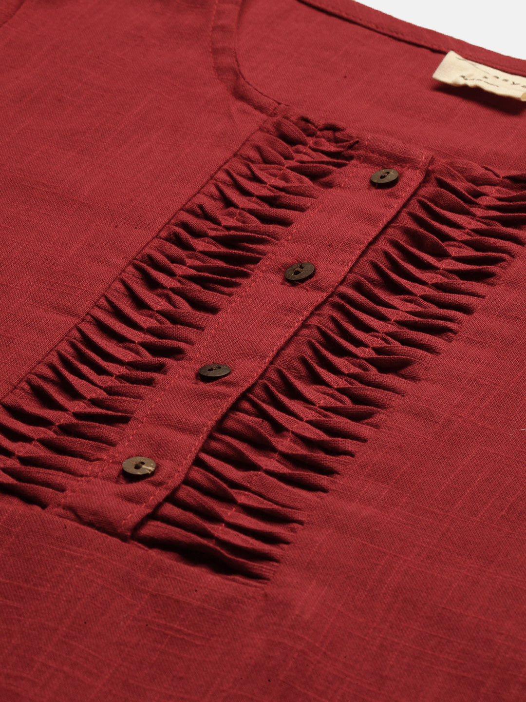 Janasya Women's Maroon Cotton Slub Solid Regular Top | Swadesiicart