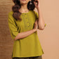 Janasya Women's Green Cotton Slub Solid Regular Top | Swadesiicart