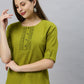 Janasya Women's Green Cotton Slub Solid Regular Top | Swadesiicart