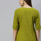 Janasya Women's Green Cotton Slub Solid Regular Top | Swadesiicart