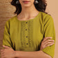 Janasya Women's Green Cotton Slub Solid Regular Top | Swadesiicart