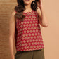 Janasya Women's Red Cotton Floral Print Regular Top | Swadesiicart