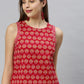 Janasya Women's Red Cotton Floral Print Regular Top | Swadesiicart