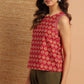 Janasya Women's Red Cotton Floral Print Regular Top | Swadesiicart