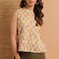 Janasya Women's Cream Cotton Floral Print Designer Back Top | Swadesiicart