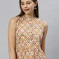 Janasya Women's Cream Cotton Floral Print Designer Back Top | Swadesiicart