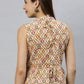 Janasya Women's Cream Cotton Floral Print Designer Back Top | Swadesiicart