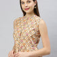 Janasya Women's Cream Cotton Floral Print Designer Back Top | Swadesiicart