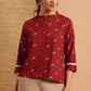 Janasya Women's Maroon Cotton Slub Animal Print Shirt Style Top | Swadesiicart