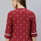 Janasya Women's Maroon Cotton Slub Animal Print Shirt Style Top | Swadesiicart