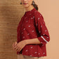 Janasya Women's Maroon Cotton Slub Animal Print Shirt Style Top | Swadesiicart