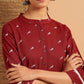 Janasya Women's Maroon Cotton Slub Animal Print Shirt Style Top | Swadesiicart