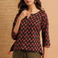 Janasya Women's Black Cotton Floral Print Regular Top | Swadesiicart