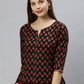 Janasya Women's Black Cotton Floral Print Regular Top | Swadesiicart