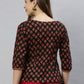 Janasya Women's Black Cotton Floral Print Regular Top | Swadesiicart