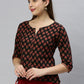 Janasya Women's Black Cotton Floral Print Regular Top | Swadesiicart