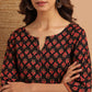 Janasya Women's Black Cotton Floral Print Regular Top | Swadesiicart
