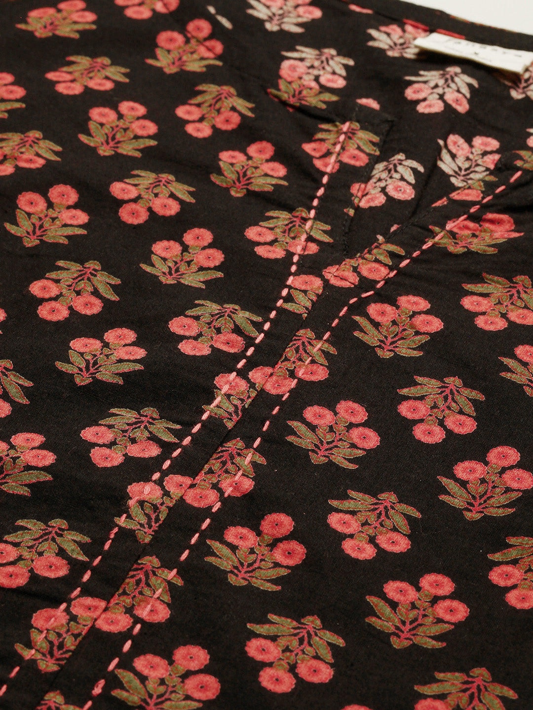 Janasya Women's Black Cotton Floral Print Regular Top | Swadesiicart