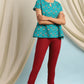 Janasya Women's Teal Cotton Slub Floral Print Regular Top | Swadesiicart
