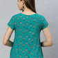 Janasya Women's Teal Cotton Slub Floral Print Regular Top | Swadesiicart