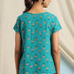 Janasya Women's Teal Cotton Slub Floral Print Regular Top | Swadesiicart