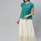 Janasya Women's Teal Cotton Slub Floral Print Regular Top | Swadesiicart