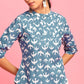 Janasya Women's Blue Cotton Animal Print Regular Top | Swadesiicart