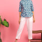 Janasya Women's Blue Cotton Animal Print Regular Top | Swadesiicart
