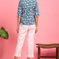 Janasya Women's Blue Cotton Animal Print Regular Top | Swadesiicart