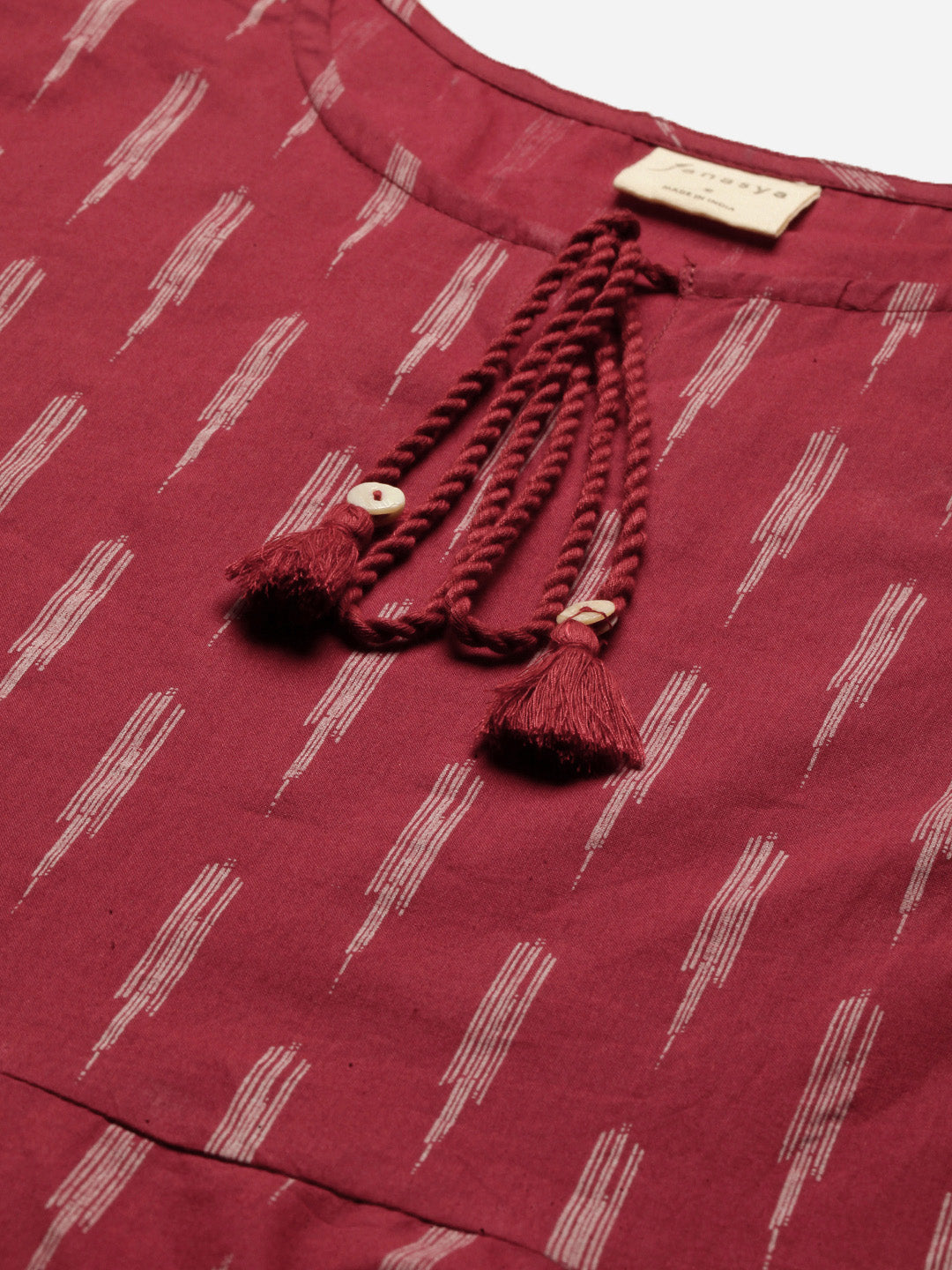 Janasya Women's Maroon Cotton Geometric Print Peplum Top | Swadesiicart