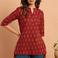 Janasya Women's Red Cotton Ethnic Motifs Straight Tunic | Swadesiicart