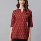Janasya Women's Red Cotton Ethnic Motifs Straight Tunic | Swadesiicart
