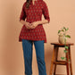 Janasya Women's Red Cotton Ethnic Motifs Straight Tunic | Swadesiicart