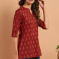 Janasya Women's Red Cotton Ethnic Motifs Straight Tunic | Swadesiicart