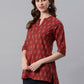 Janasya Women's Red Cotton Ethnic Motifs Straight Tunic | Swadesiicart
