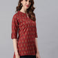 Janasya Women's Red Cotton Ethnic Motifs Straight Tunic | Swadesiicart