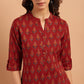 Janasya Women's Red Cotton Ethnic Motifs Straight Tunic | Swadesiicart
