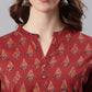 Janasya Women's Red Cotton Ethnic Motifs Straight Tunic | Swadesiicart
